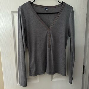 Old Navy Gray Ribbed Button Down Shirt - Size M